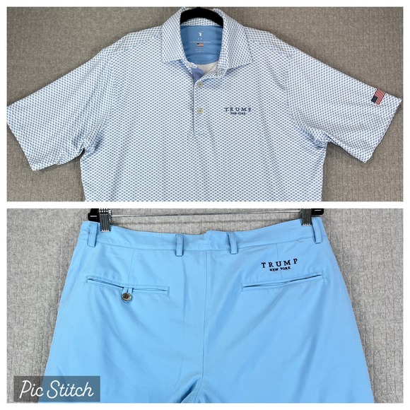 Fairway & Greene Other - Fairway & Greene Golf Shorts 34 and Shirt L Blue Trump New York Tech Performance